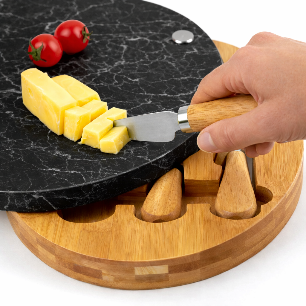 Tabla Picar Redonda Quesos Bambu Marmol